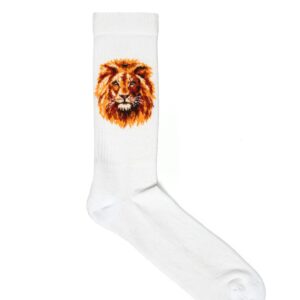 ES03 Erkek Penye Tenis Çorabı Aslan Desen Beyaz